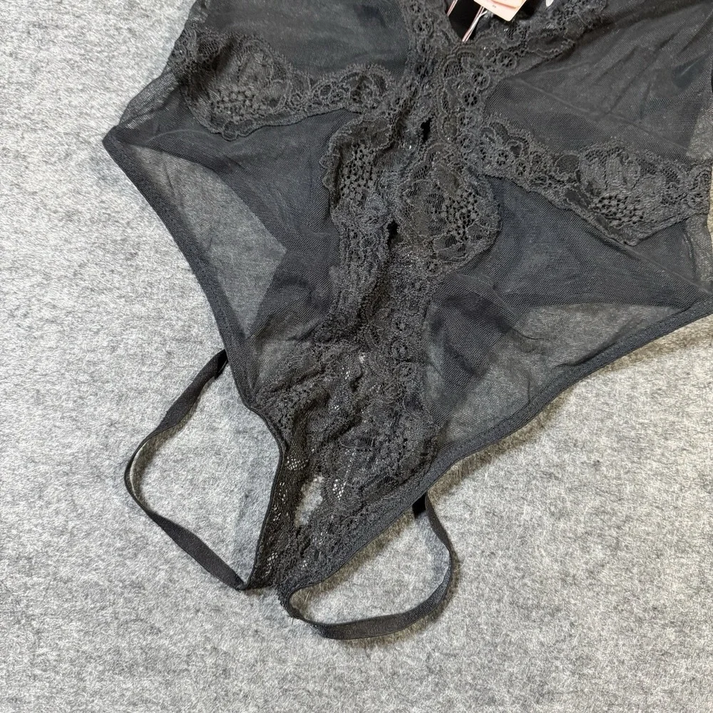 Victoria's Secret NEW Deep V All Lace Bodysuit Size XS Grunge Rave Festival Sexy